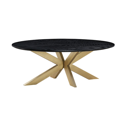 24" Black And Brass Solid Wood Oval Coffee Table By Homeroots