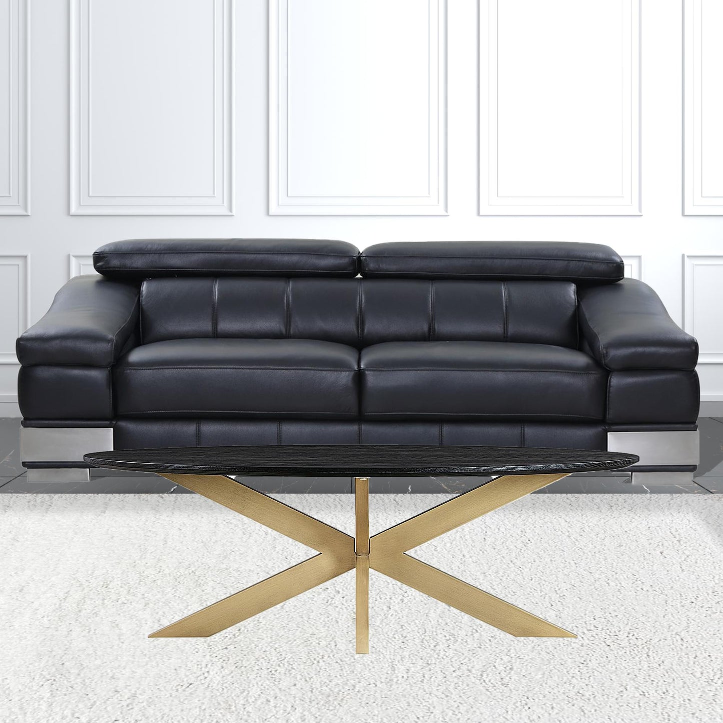 24" Black And Brass Solid Wood Oval Coffee Table By Homeroots | Coffee Tables | Modishstore - 3