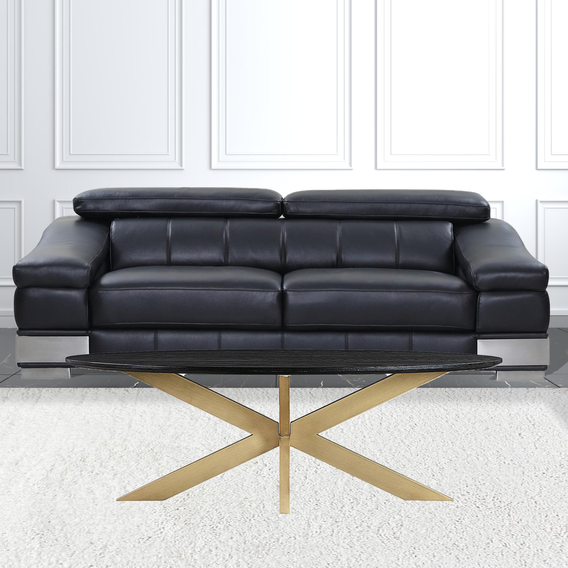 24" Black And Brass Solid Wood Oval Coffee Table By Homeroots | Coffee Tables | Modishstore - 3