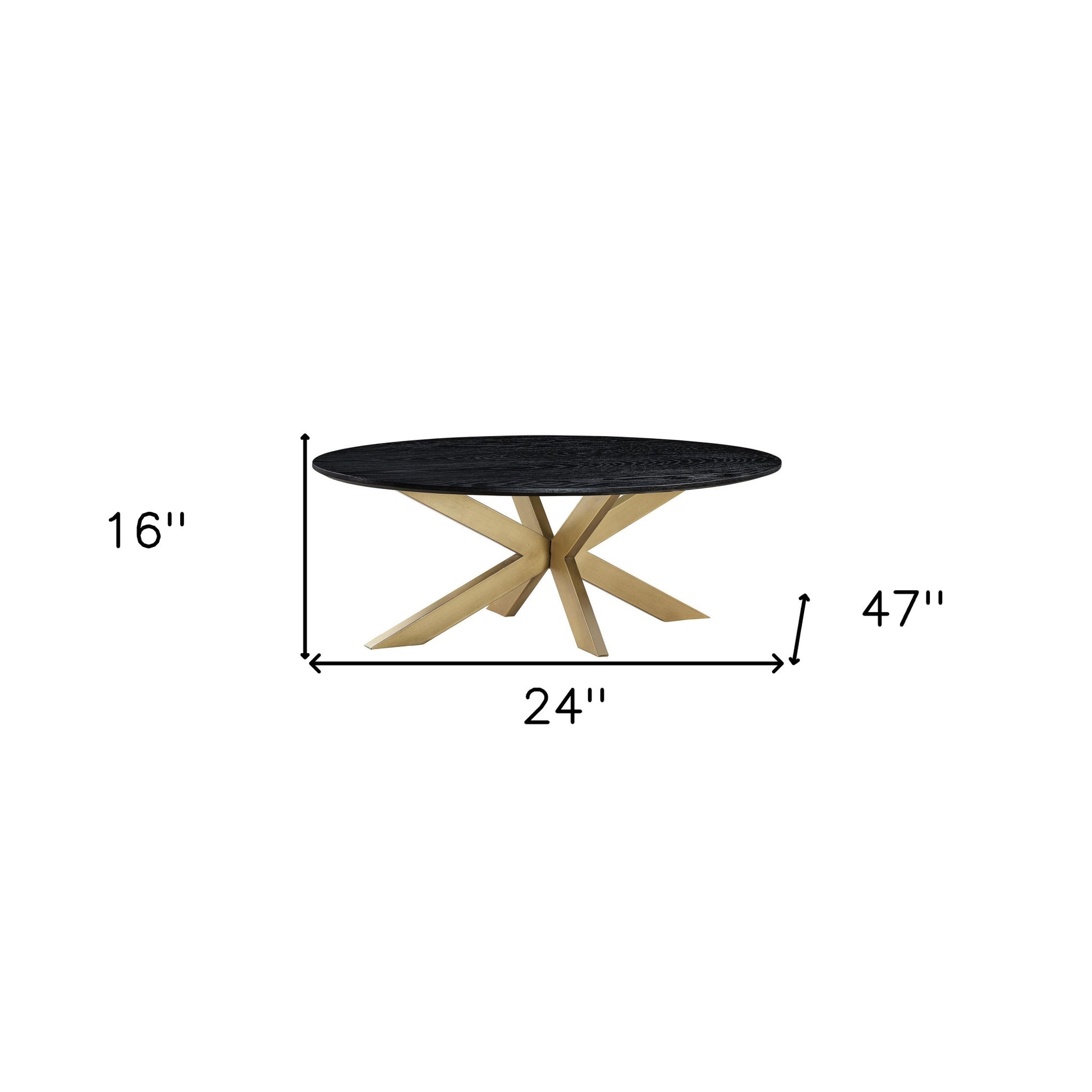24" Black And Brass Solid Wood Oval Coffee Table By Homeroots | Coffee Tables | Modishstore - 6