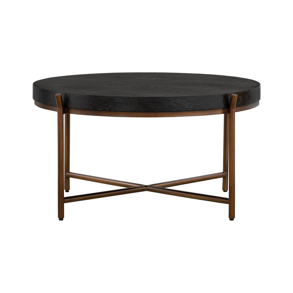 32" Black And Brown Solid Wood Round Coffee Table By Homeroots | Coffee Tables | Modishstore - 2