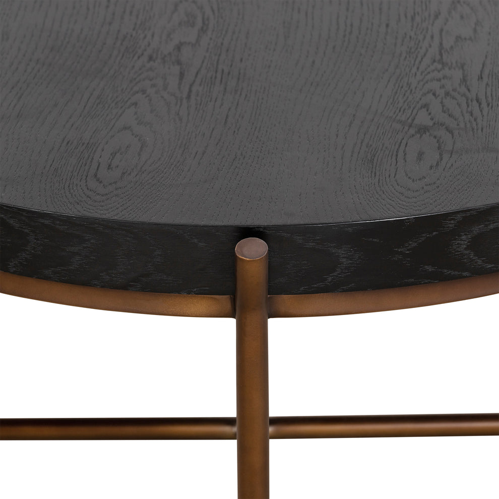 32" Black And Brown Solid Wood Round Coffee Table By Homeroots | Coffee Tables | Modishstore - 5