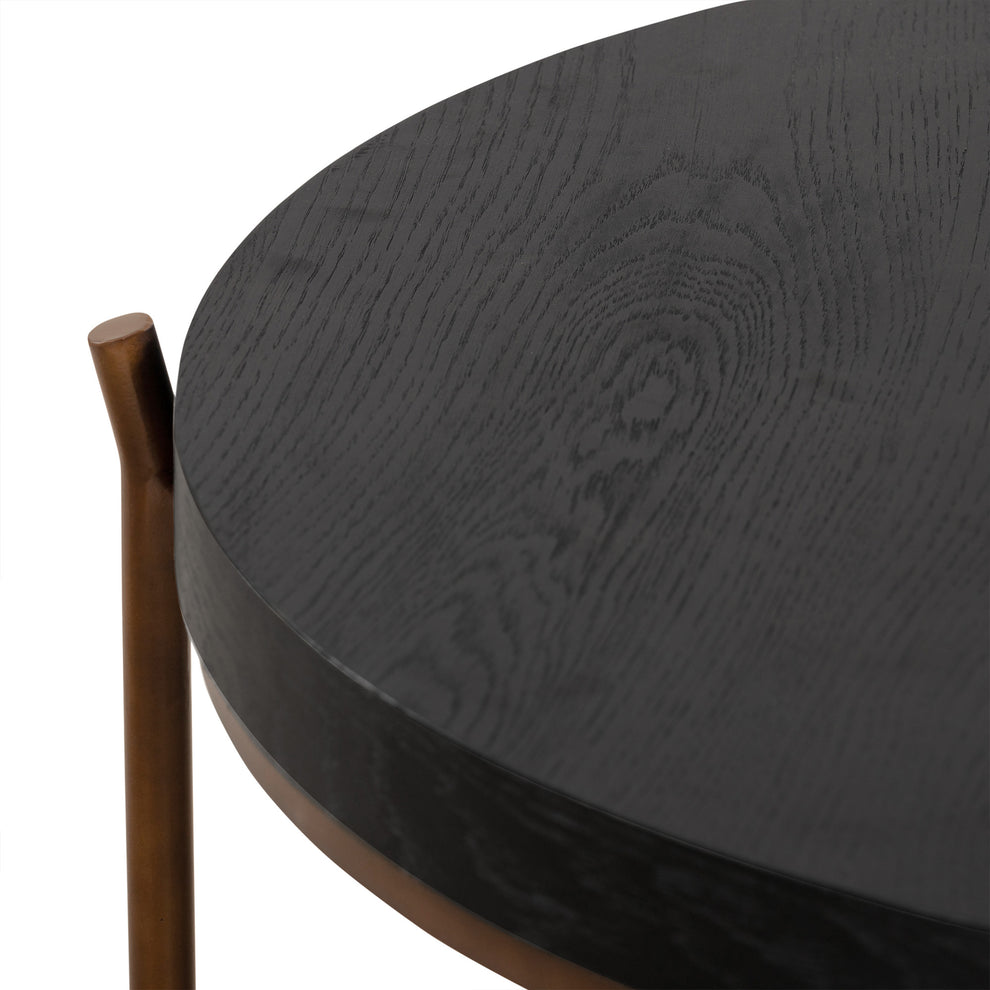 32" Black And Brown Solid Wood Round Coffee Table By Homeroots | Coffee Tables | Modishstore - 6
