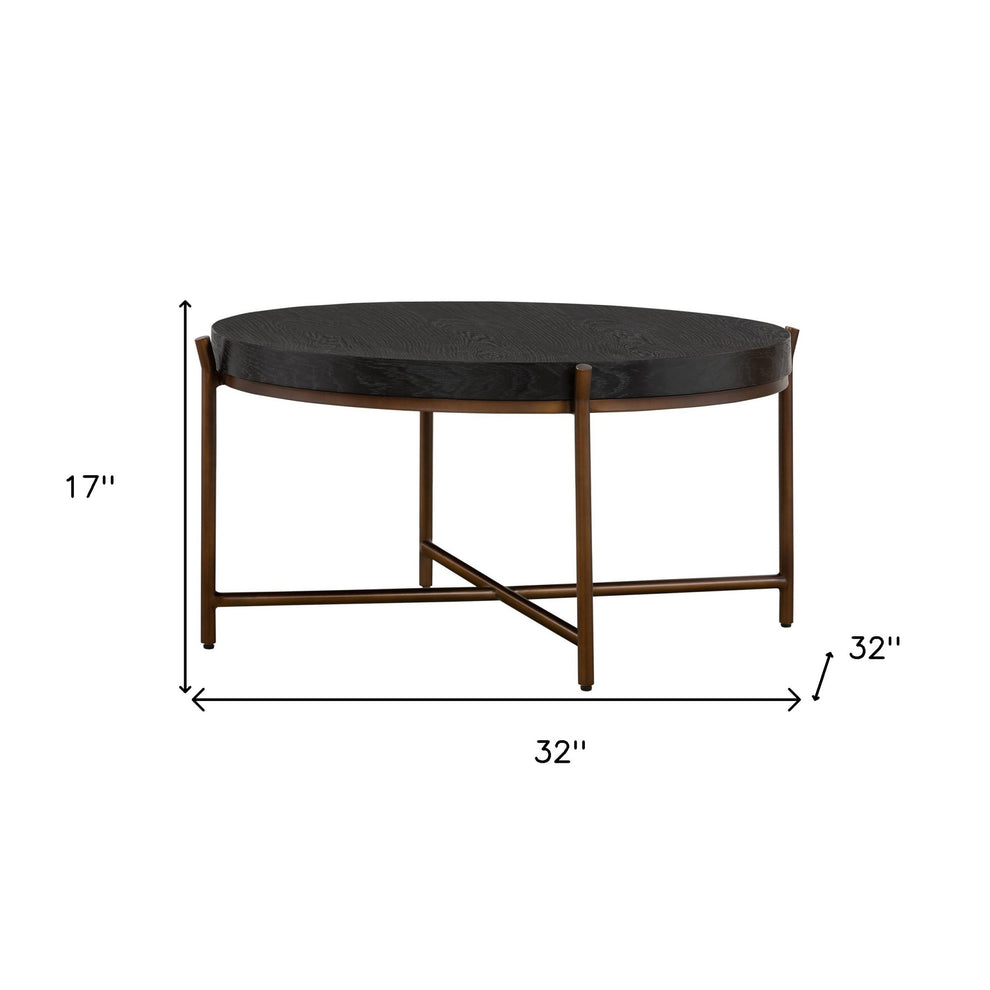 32" Black And Brown Solid Wood Round Coffee Table By Homeroots | Coffee Tables | Modishstore - 8