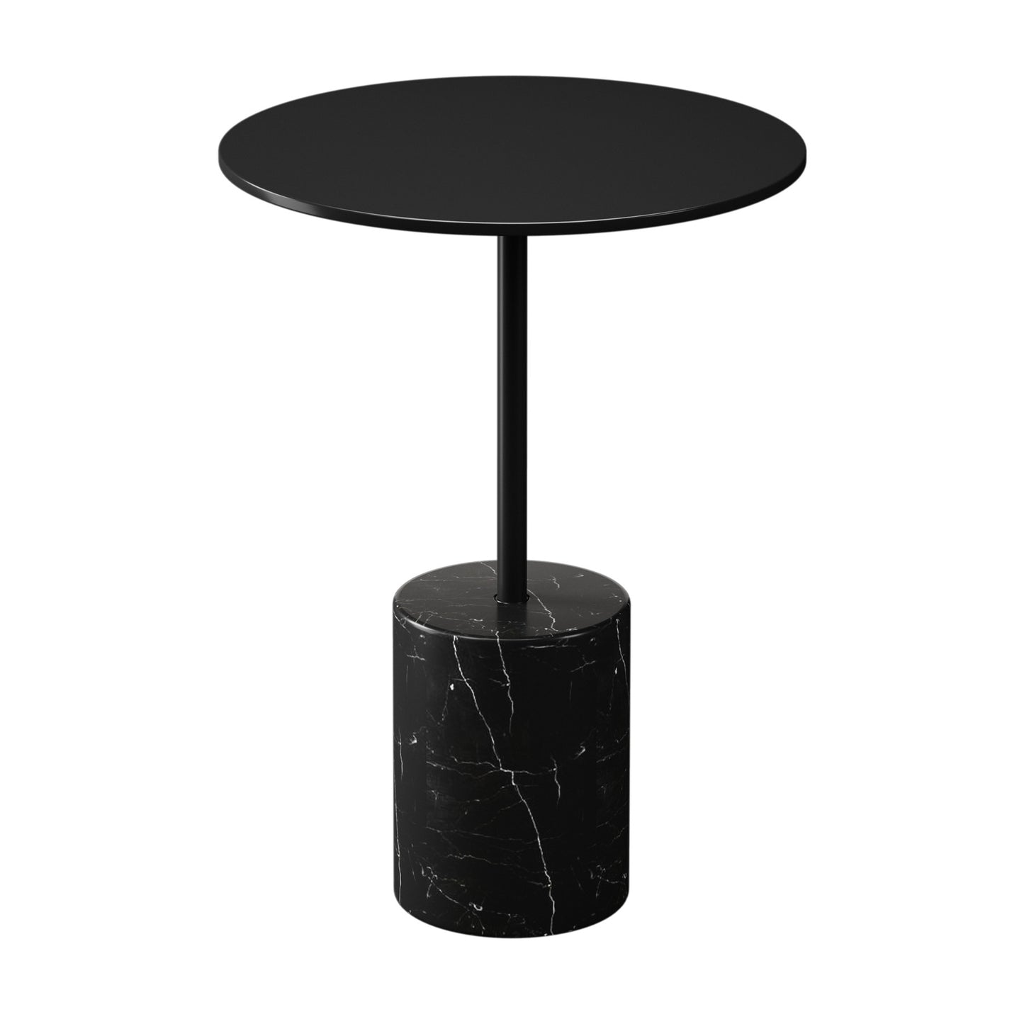 20" Black Steel and Marble Round Pedestal End Table By Homeroots | End Tables | Modishstore