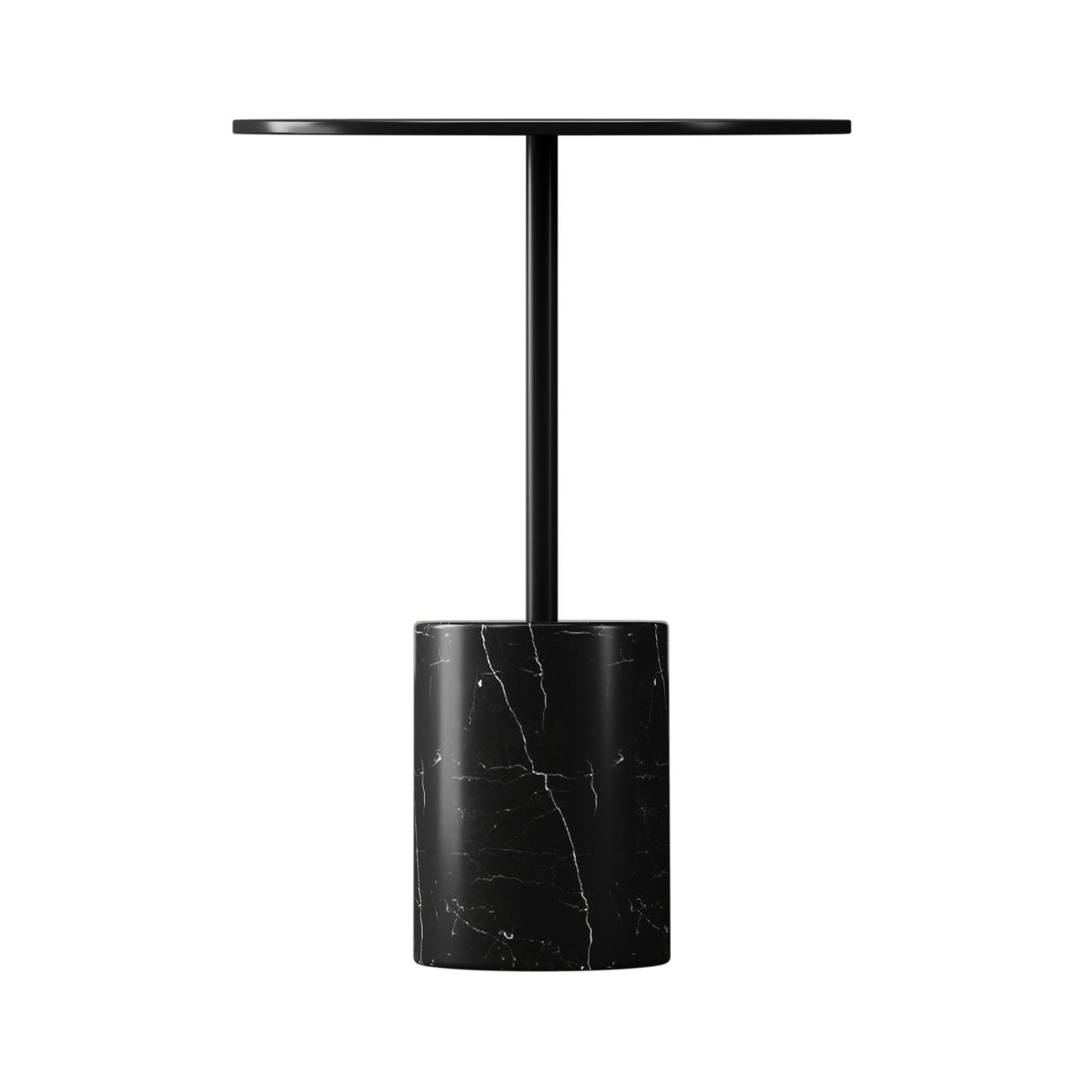 20" Black Steel and Marble Round Pedestal End Table By Homeroots