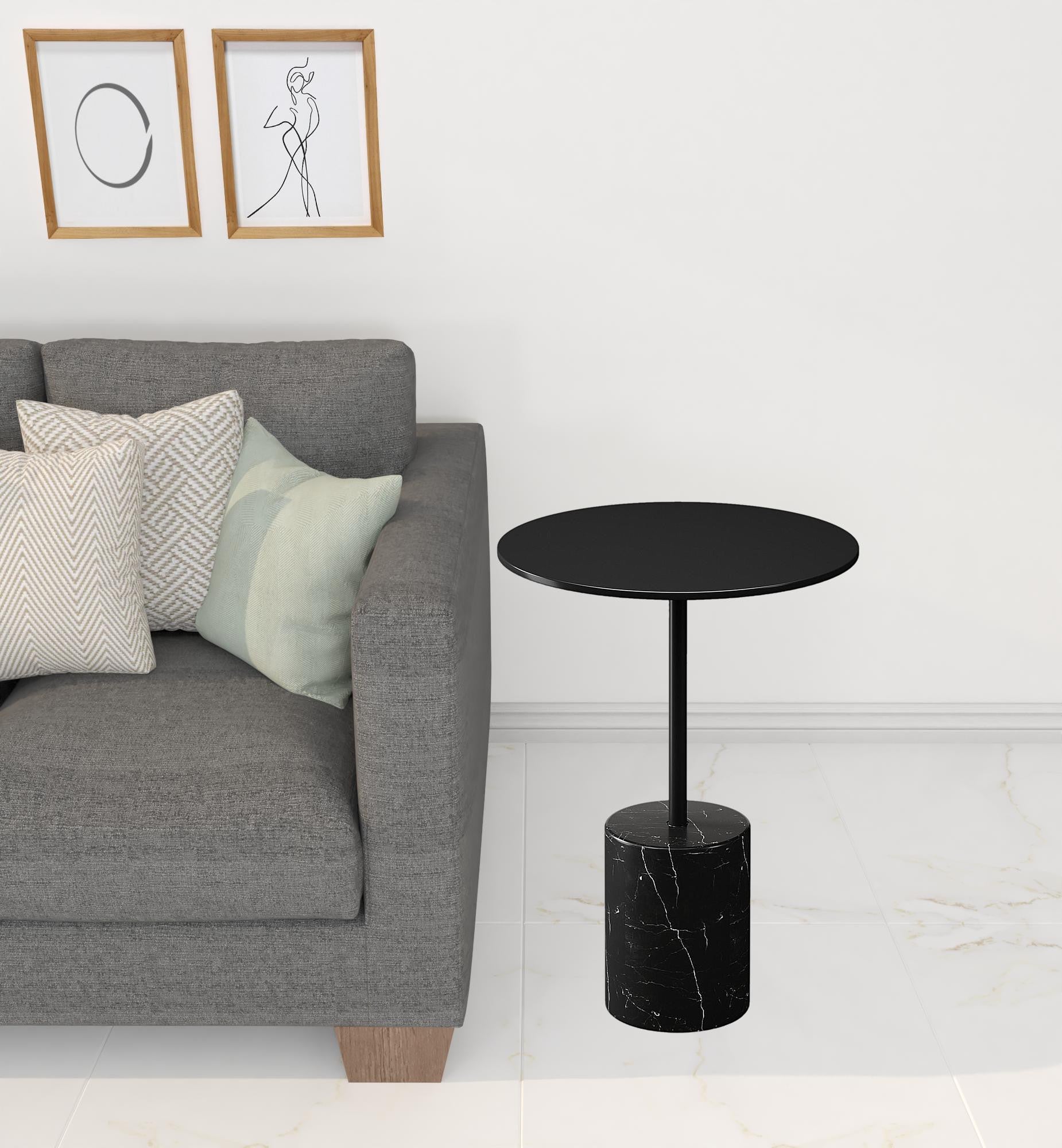20" Black Steel and Marble Round Pedestal End Table By Homeroots | End Tables | Modishstore - 5