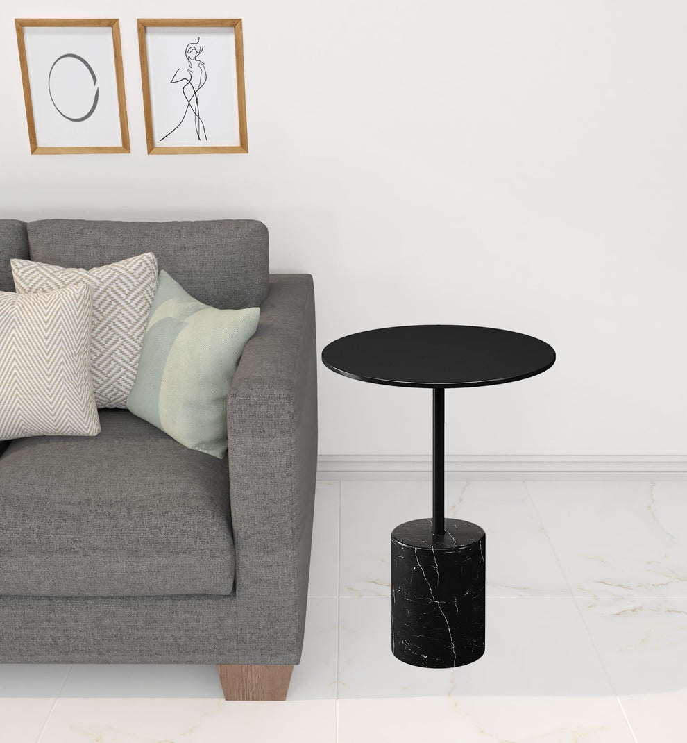20" Black Steel and Marble Round Pedestal End Table By Homeroots | End Tables | Modishstore - 5