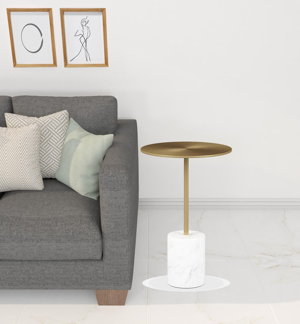 20" White And Gold Steel Round Pedestal End Table By Homeroots | End Tables | Modishstore - 2