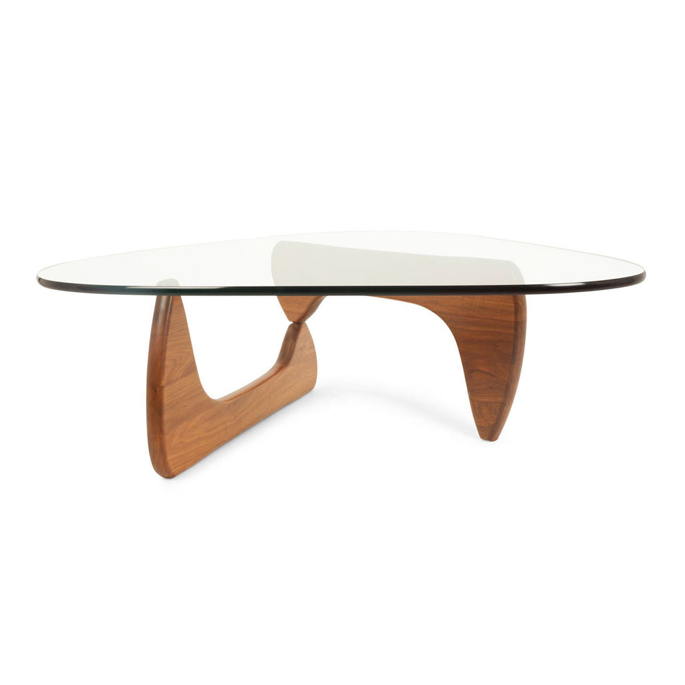 50" Walnut And Clear Glass Triangle Coffee Table By Homeroots | Coffee Tables | Modishstore - 2