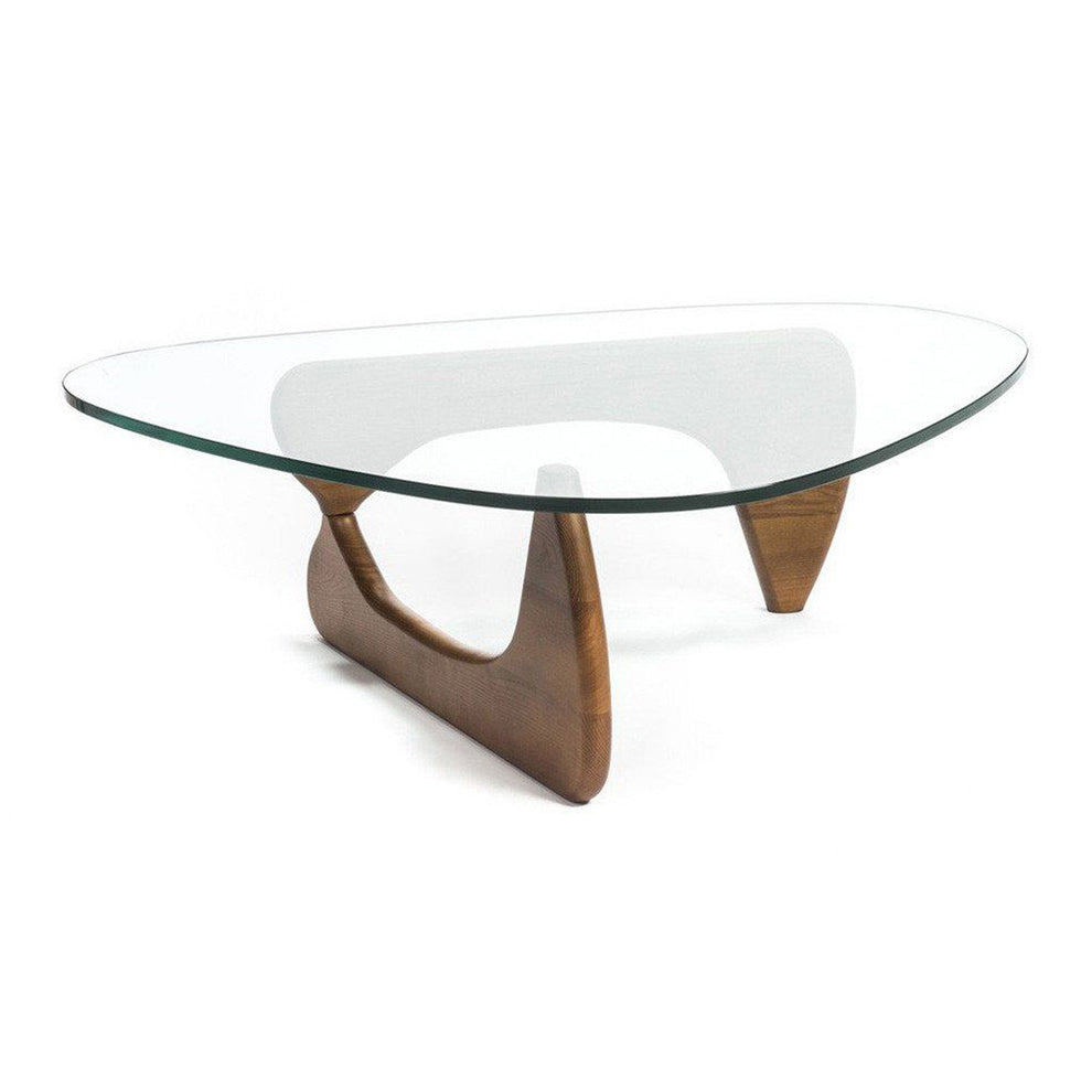 50" Walnut And Clear Glass Triangle Coffee Table By Homeroots | Coffee Tables | Modishstore - 3