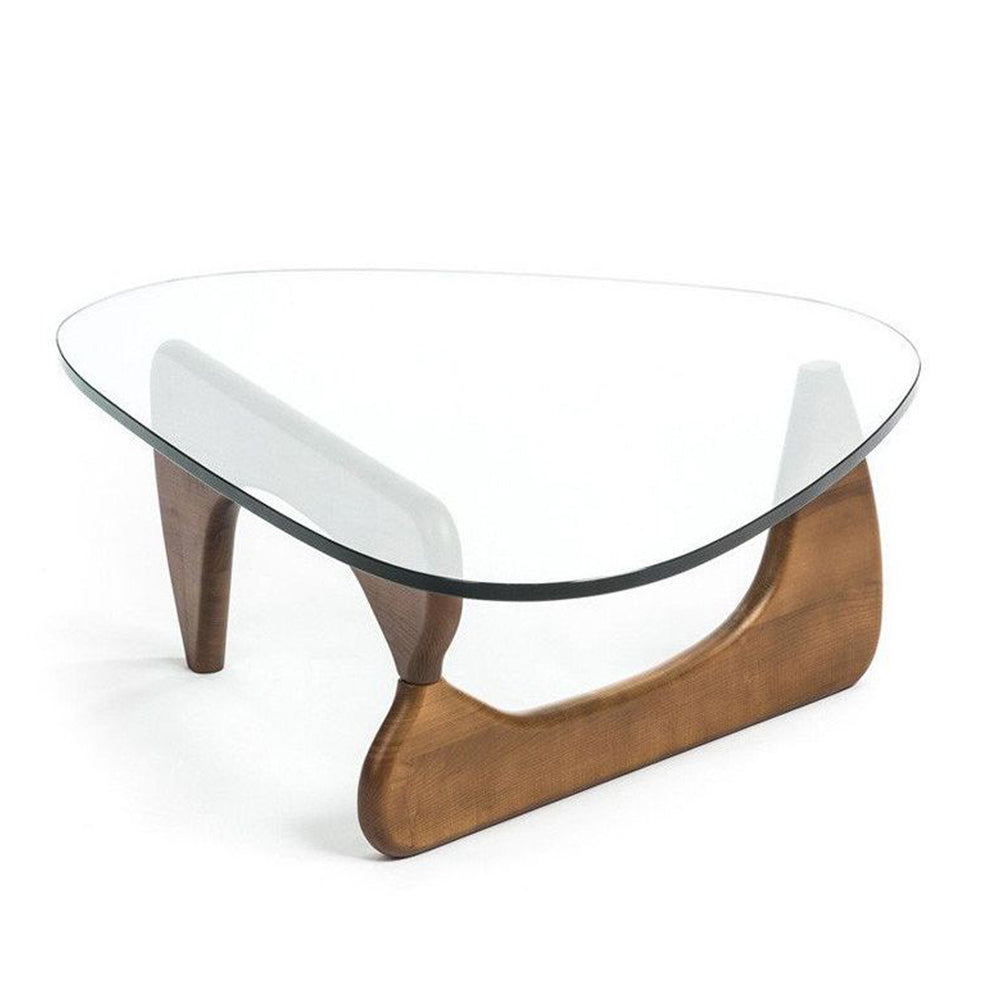 50" Walnut And Clear Glass Triangle Coffee Table By Homeroots | Coffee Tables | Modishstore - 4