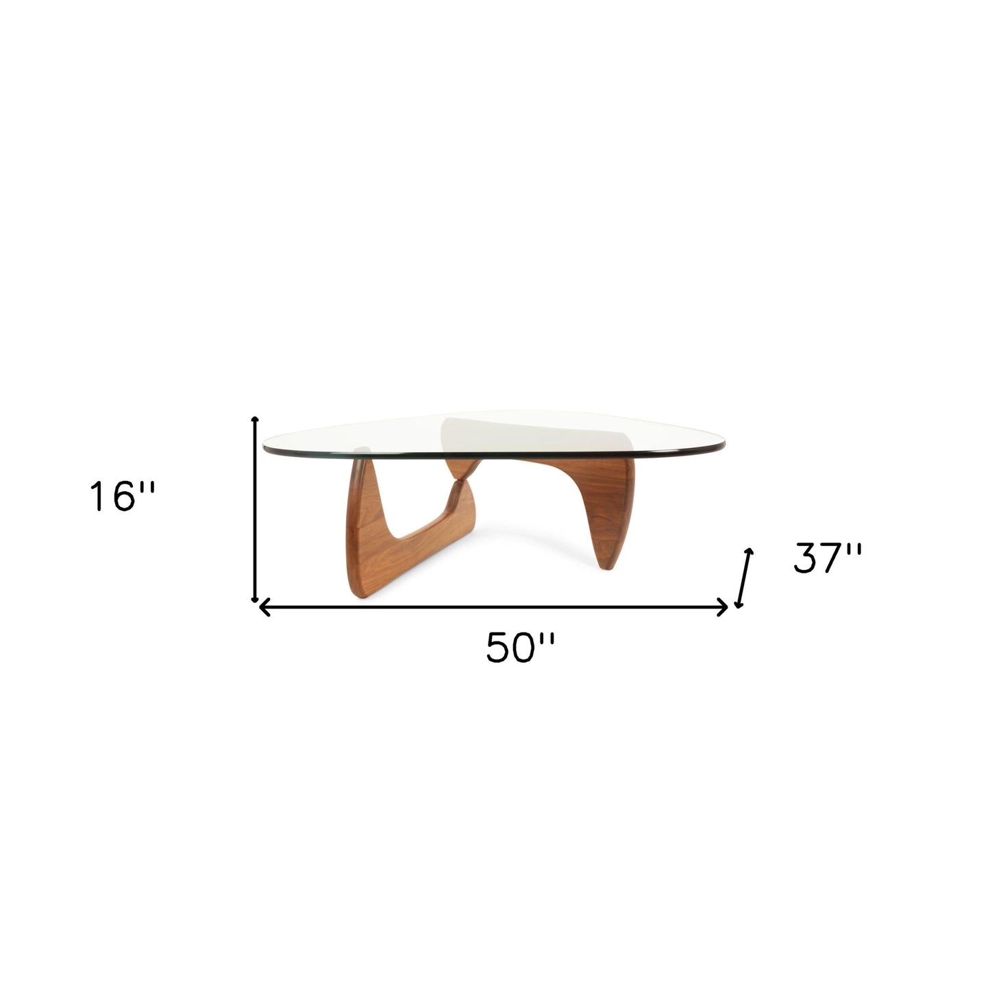 50" Walnut And Clear Glass Triangle Coffee Table By Homeroots | Coffee Tables | Modishstore - 6