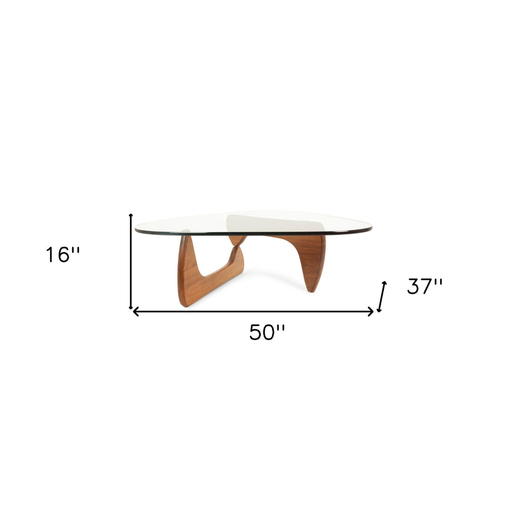 50" Walnut And Clear Glass Triangle Coffee Table By Homeroots | Coffee Tables | Modishstore - 6