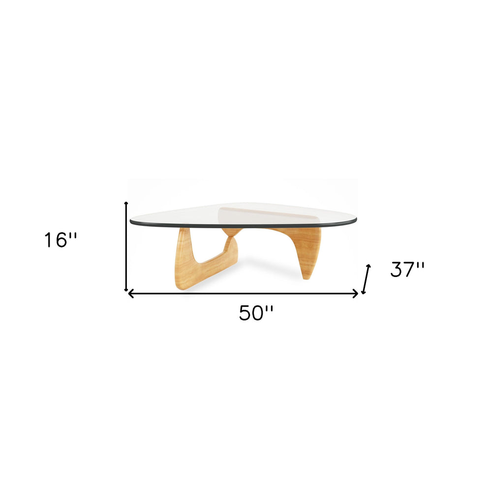 50" Natural And Clear Glass Triangle Coffee Table By Homeroots | Coffee Tables | Modishstore - 6