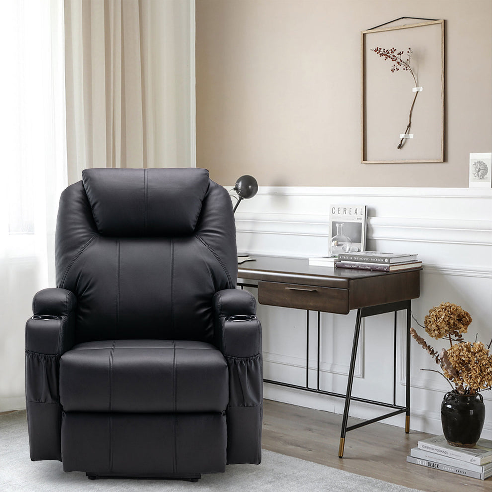33" Black Faux Leather Power Heated Massge Lift Assist Recliner By Homeroots | Recliners | Modishstore - 3