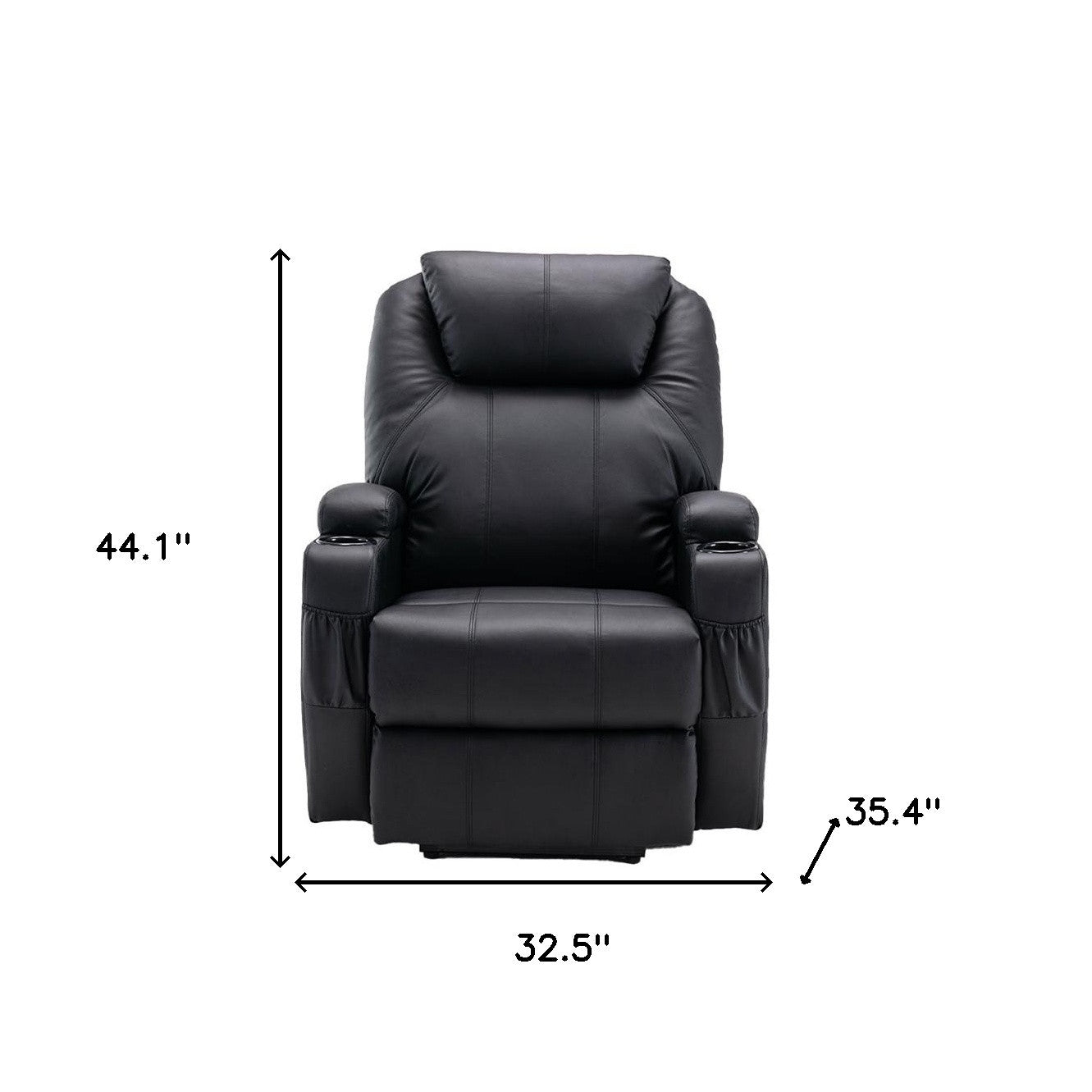 33" Black Faux Leather Power Heated Massge Lift Assist Recliner By Homeroots | Recliners | Modishstore - 5
