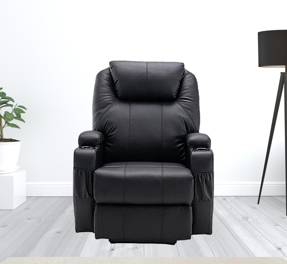 33" Black Faux Leather Power Heated Massge Lift Assist Recliner By Homeroots | Recliners | Modishstore - 2