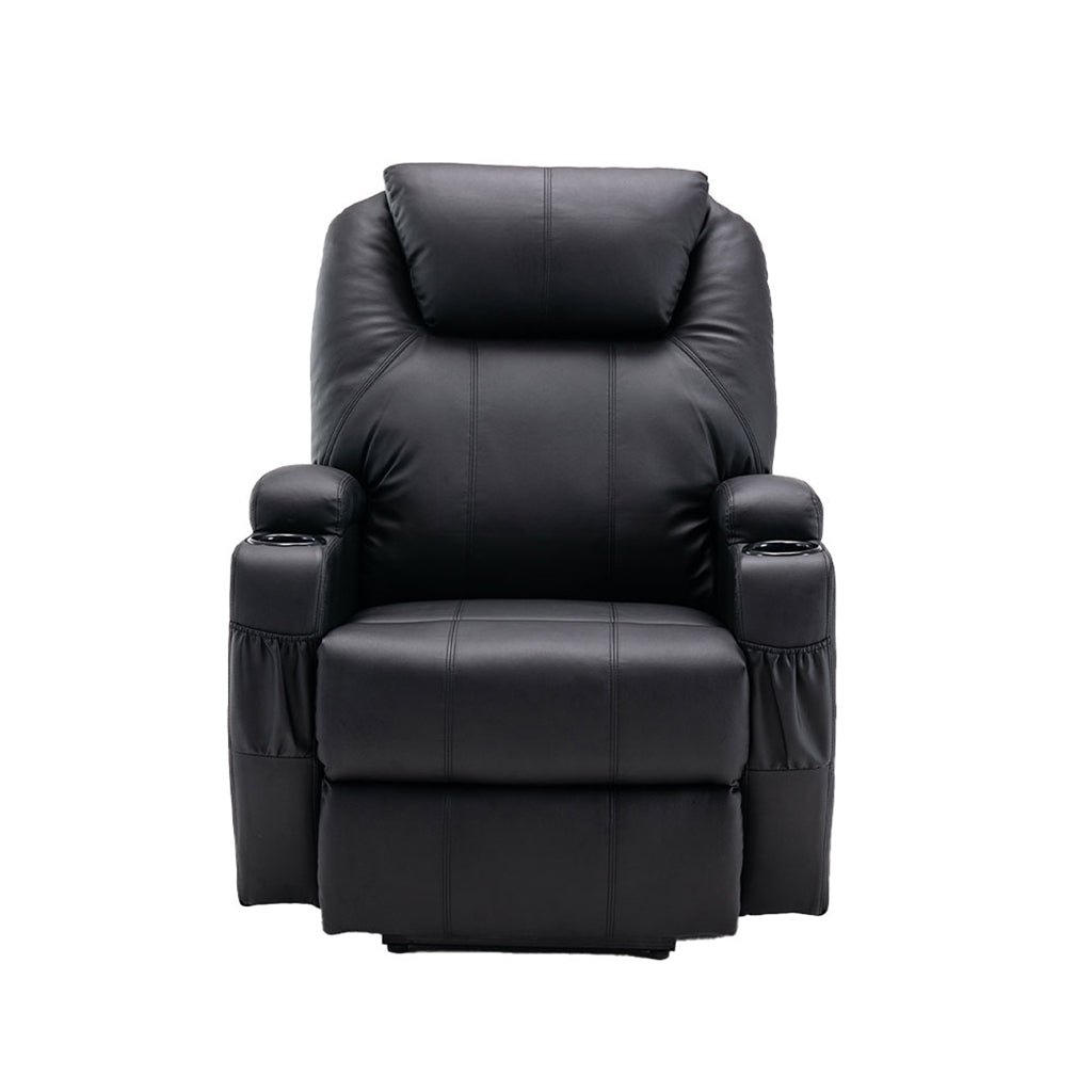 33" Black Faux Leather Power Heated Massge Lift Assist Recliner By Homeroots | Recliners | Modishstore