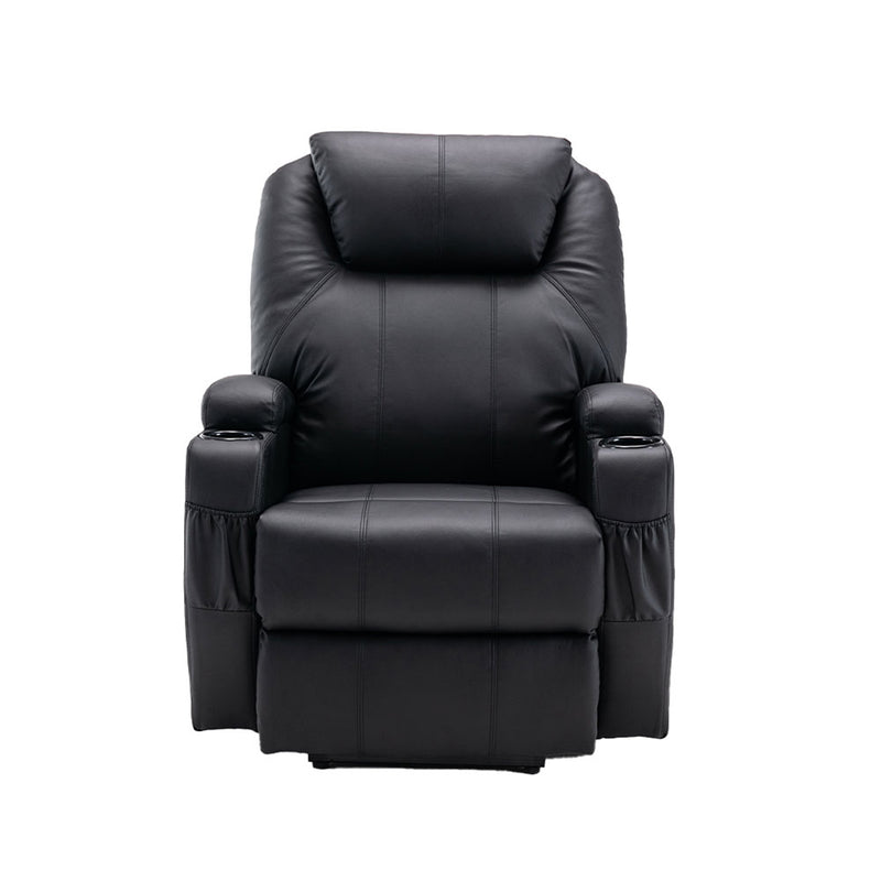 33" Black Faux Leather Power Heated Massge Lift Assist Recliner By Homeroots | Recliners | Modishstore