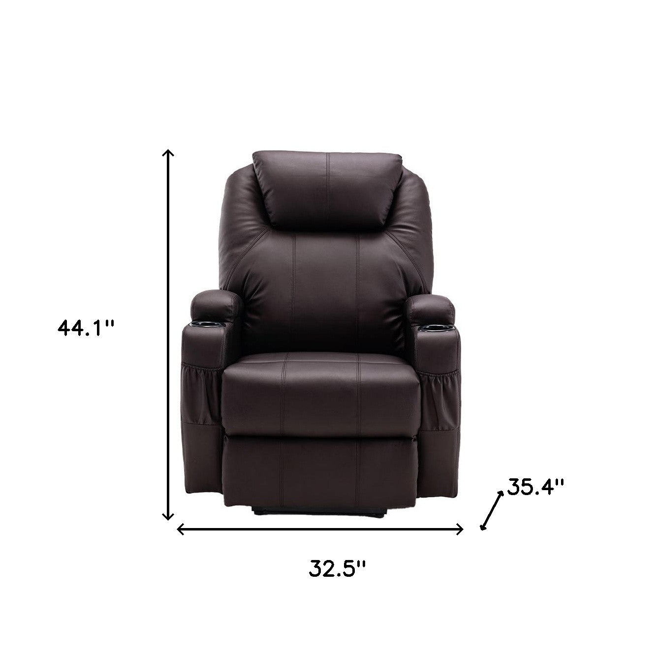 33" Brown Faux Leather Power Heated Massge Lift Assist Recliner By Homeroots | Recliners | Modishstore - 5