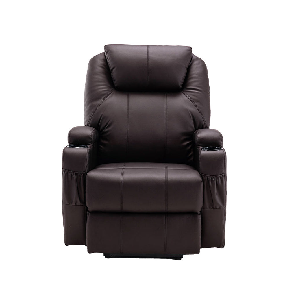 33" Brown Faux Leather Power Heated Massge Lift Assist Recliner By Homeroots | Recliners | Modishstore