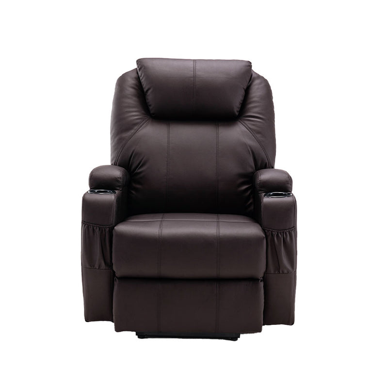 33" Brown Faux Leather Power Heated Massge Lift Assist Recliner By Homeroots | Recliners | Modishstore
