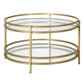 32" Gold and Glass Round Coffee Table With Shelf By Homeroots | Coffee Tables | Modishstore