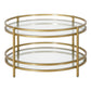 32" Gold and Glass Round Coffee Table With Shelf By Homeroots | Coffee Tables | Modishstore - 2