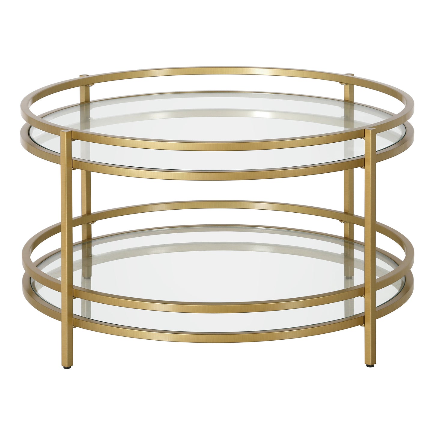 32" Gold and Glass Round Coffee Table With Shelf By Homeroots | Coffee Tables | Modishstore - 2