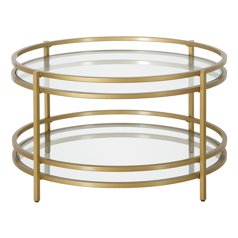 32" Gold and Glass Round Coffee Table With Shelf By Homeroots | Coffee Tables | Modishstore - 2