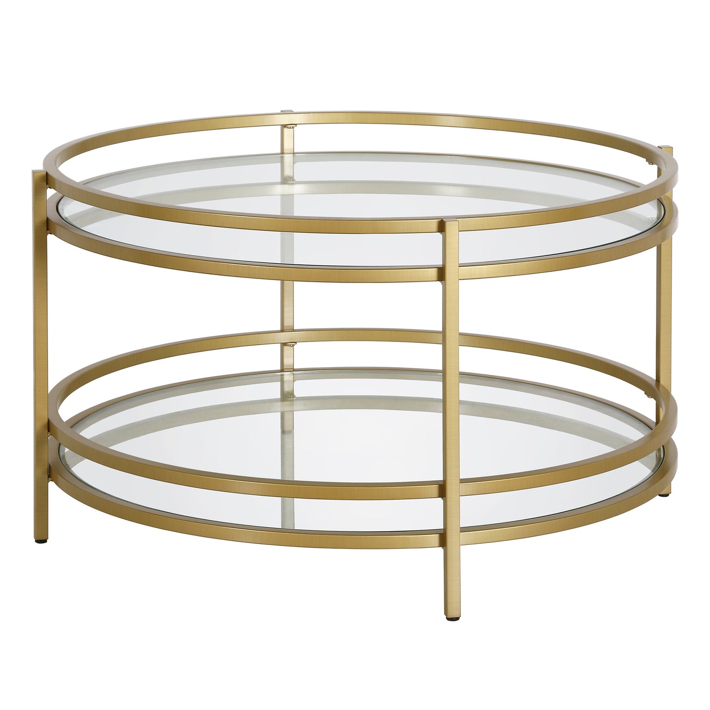 32" Gold and Glass Round Coffee Table With Shelf By Homeroots | Coffee Tables | Modishstore - 3
