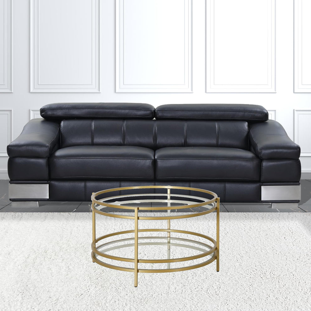 32" Gold and Glass Round Coffee Table With Shelf By Homeroots | Coffee Tables | Modishstore - 8