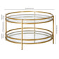 32" Gold and Glass Round Coffee Table With Shelf By Homeroots | Coffee Tables | Modishstore - 6