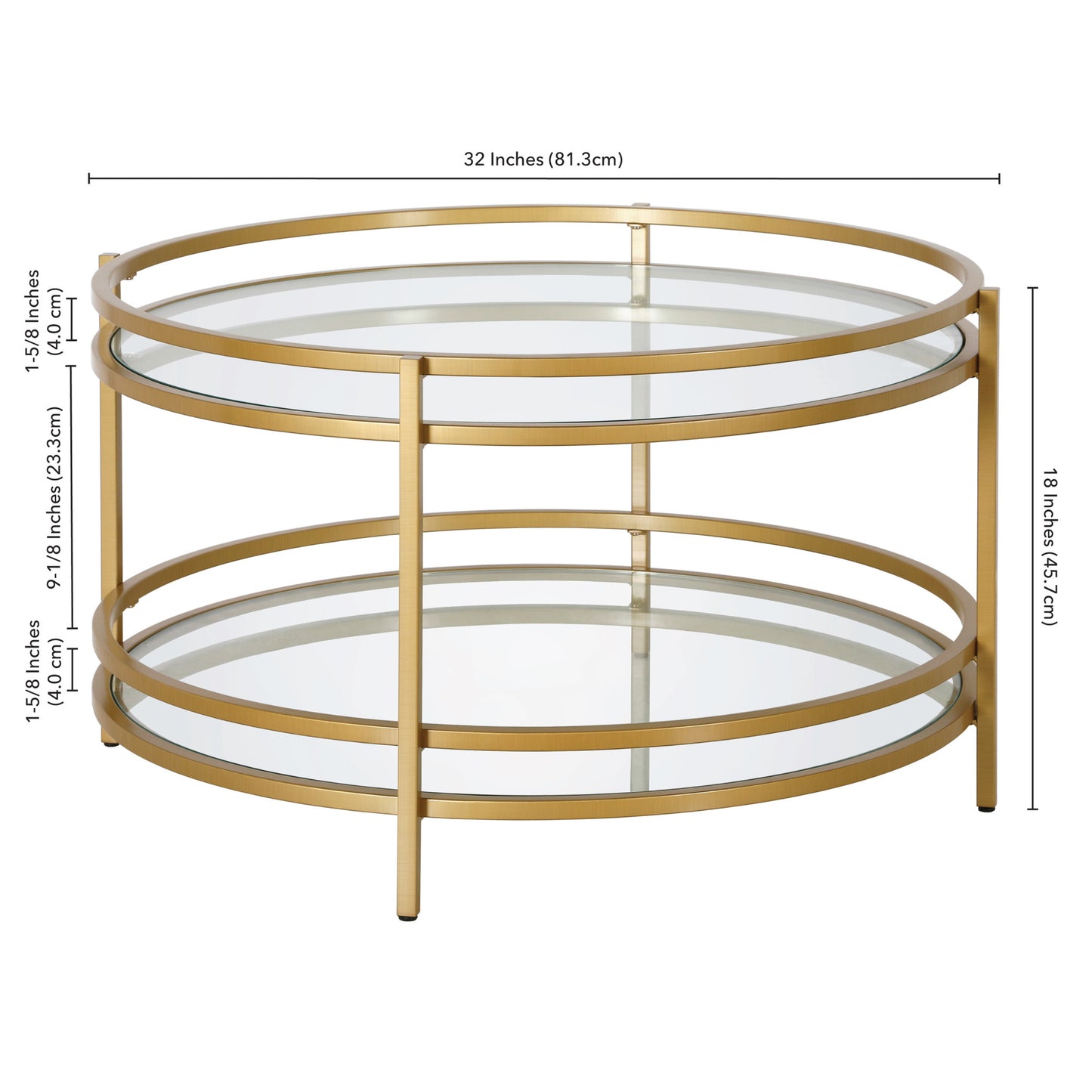 32" Gold and Glass Round Coffee Table With Shelf By Homeroots | Coffee Tables | Modishstore - 6