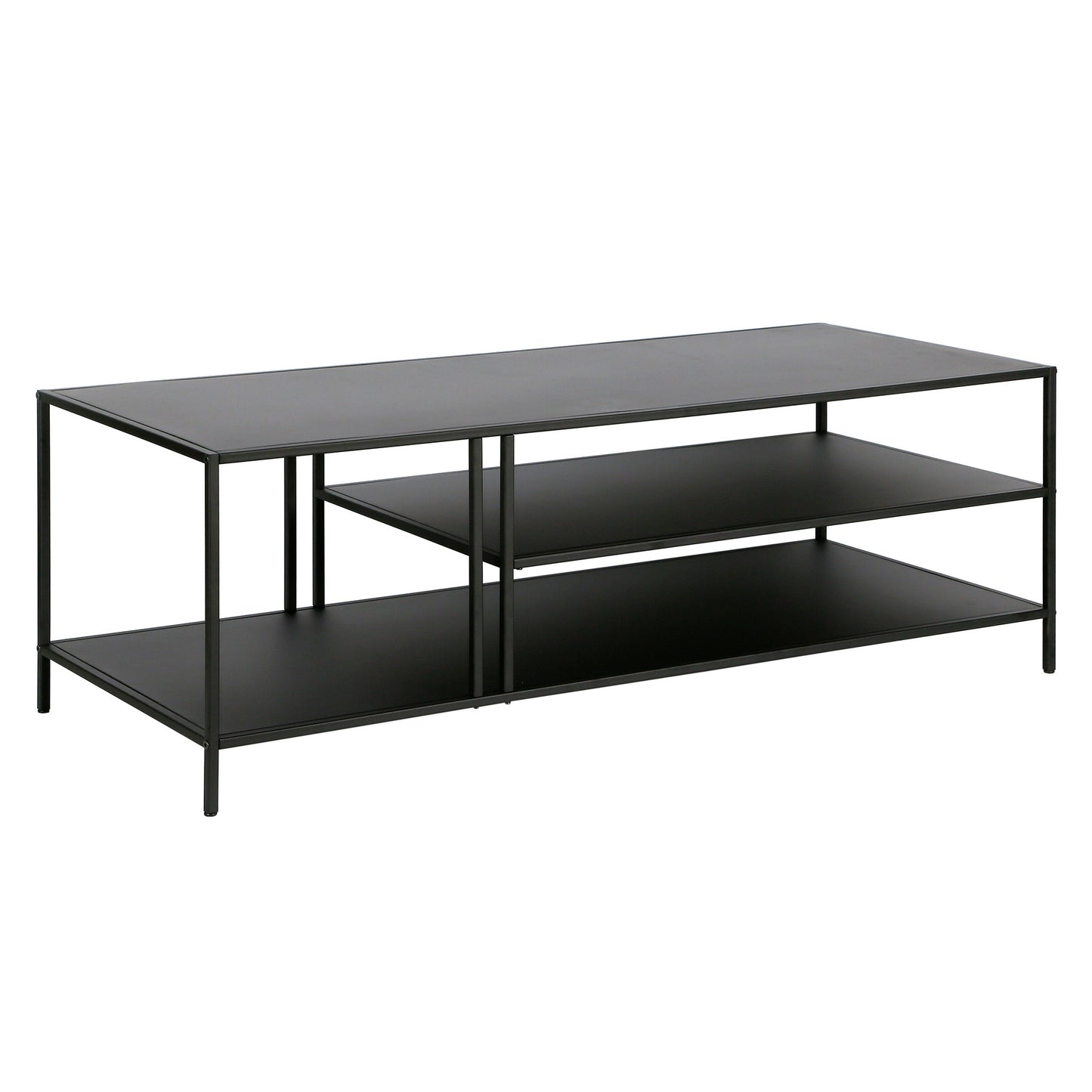 48" Black Steel Rectangular Coffee Table With Two Shelves By Homeroots | Coffee Tables | Modishstore