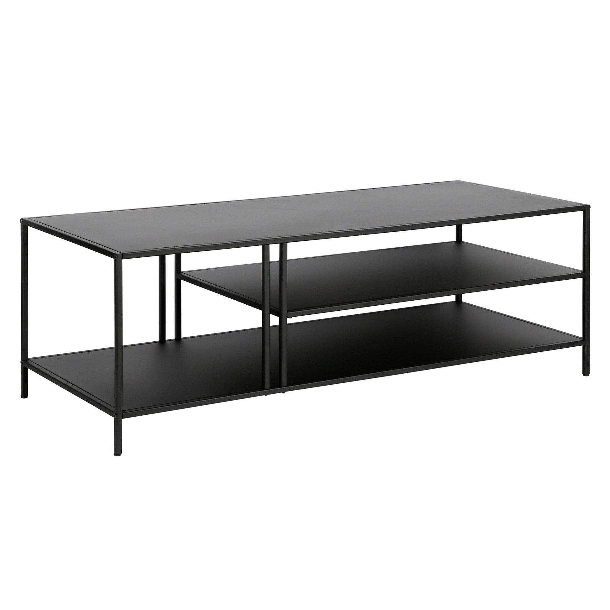 48" Black Steel Rectangular Coffee Table With Two Shelves By Homeroots | Coffee Tables | Modishstore