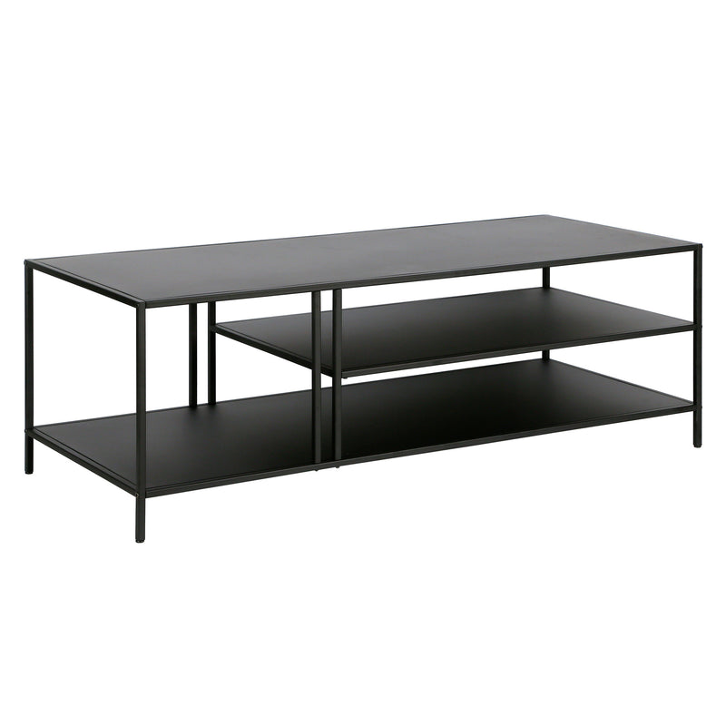 48" Black Steel Rectangular Coffee Table With Two Shelves By Homeroots | Coffee Tables | Modishstore