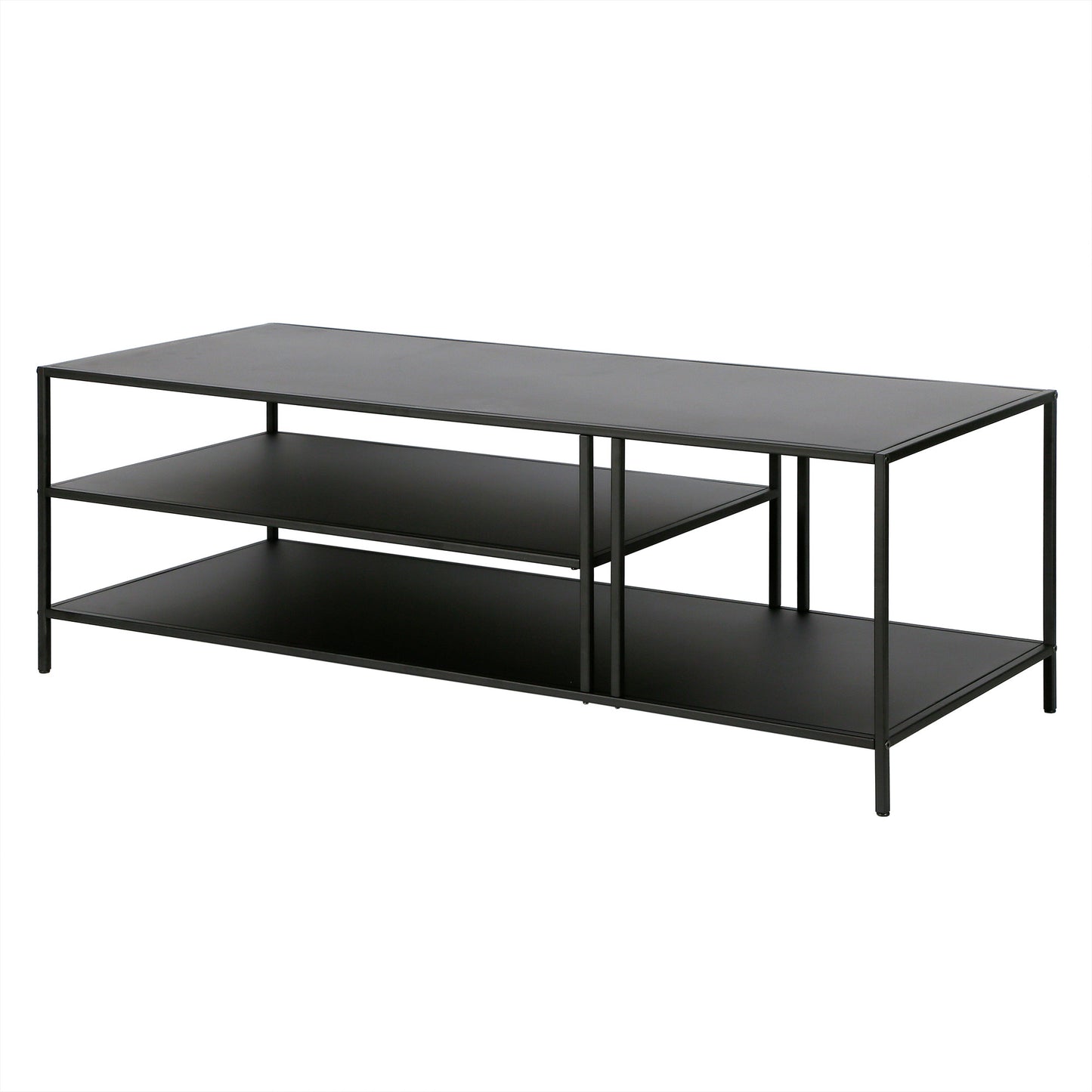 48" Black Steel Rectangular Coffee Table With Two Shelves By Homeroots | Coffee Tables | Modishstore - 3