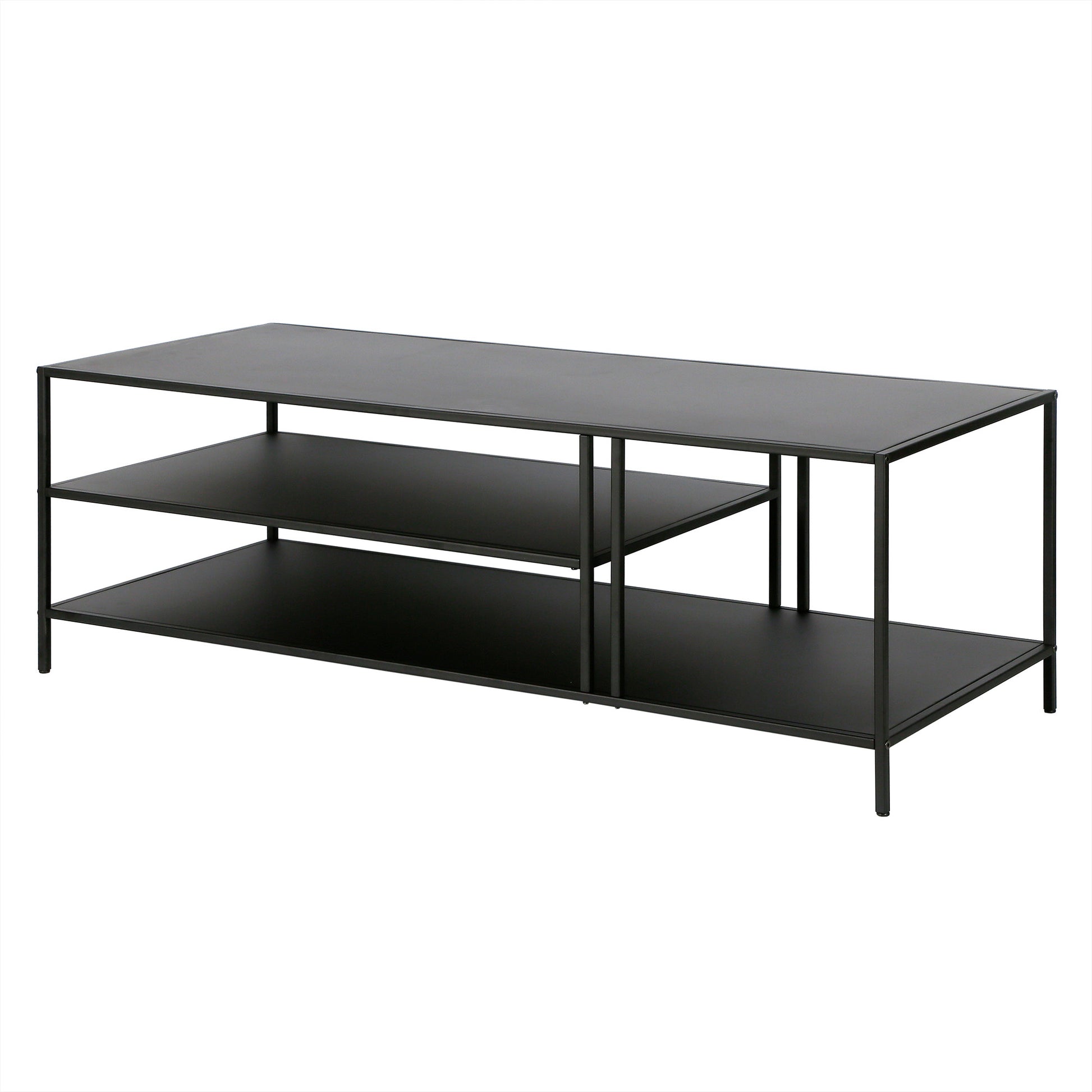48" Black Steel Rectangular Coffee Table With Two Shelves By Homeroots | Coffee Tables | Modishstore - 3