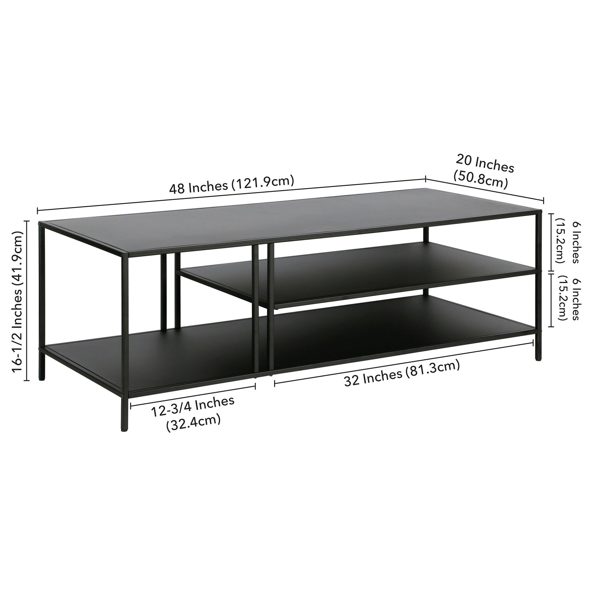 48" Black Steel Rectangular Coffee Table With Two Shelves By Homeroots | Coffee Tables | Modishstore - 8