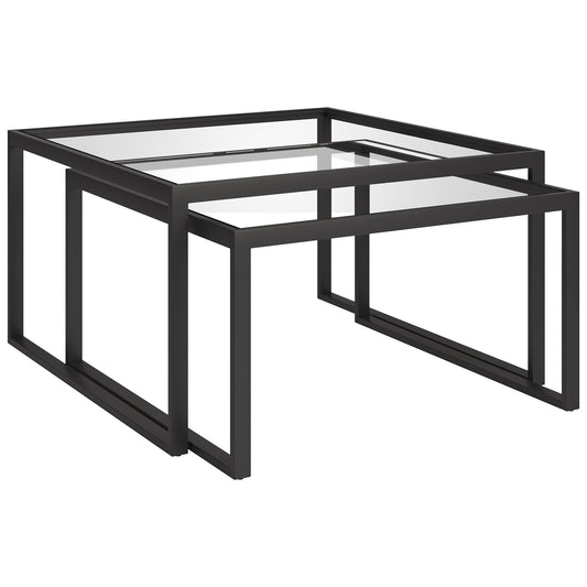 Set Of Two 30" Black Glass Square Nested Coffee Tables By Homeroots