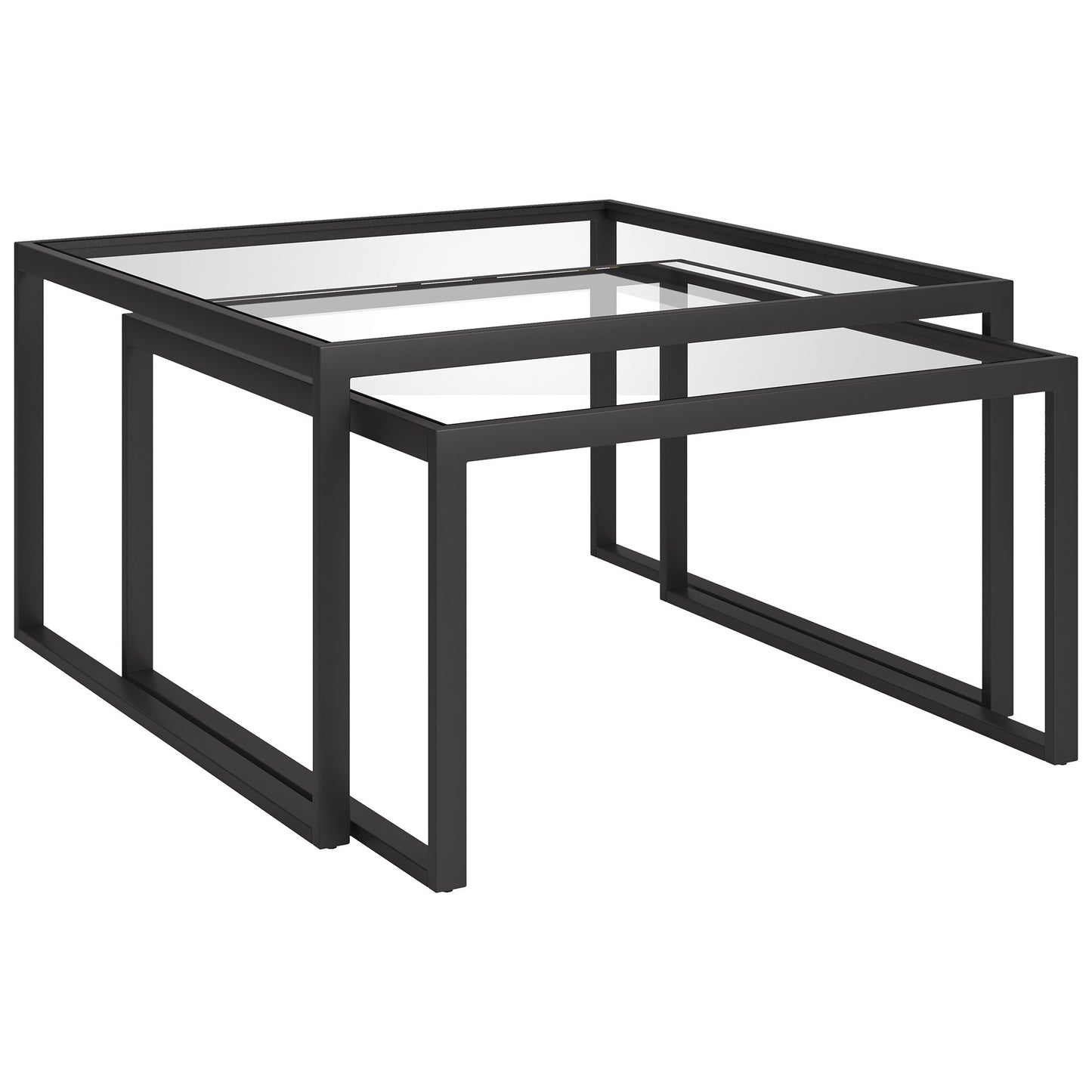 Set Of Two 30" Black Glass Square Nested Coffee Tables By Homeroots | Coffee Tables | Modishstore