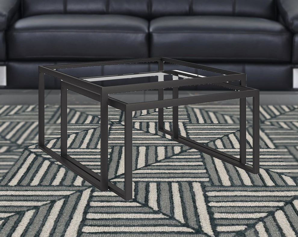 Set Of Two 30" Black Glass Square Nested Coffee Tables By Homeroots | Coffee Tables | Modishstore - 3
