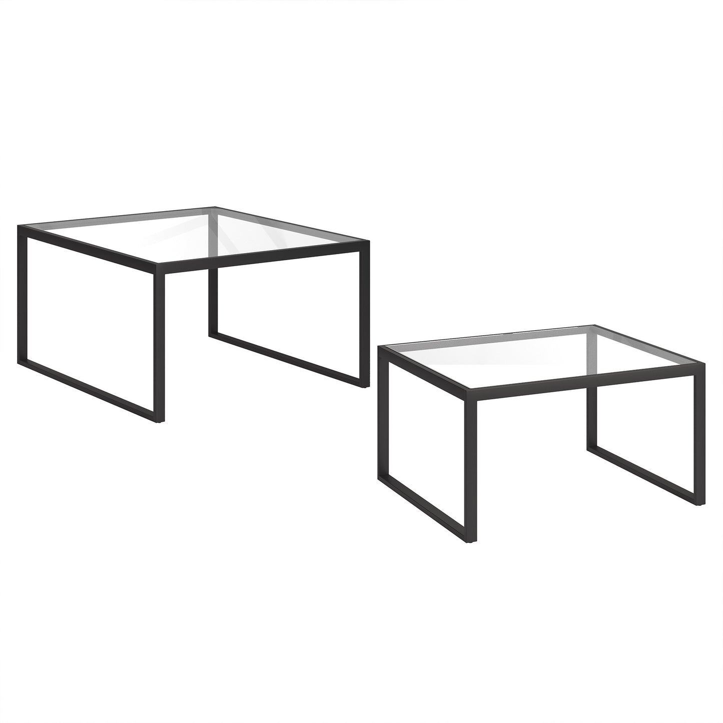 Set Of Two 30" Black Glass Square Nested Coffee Tables By Homeroots | Coffee Tables | Modishstore - 4