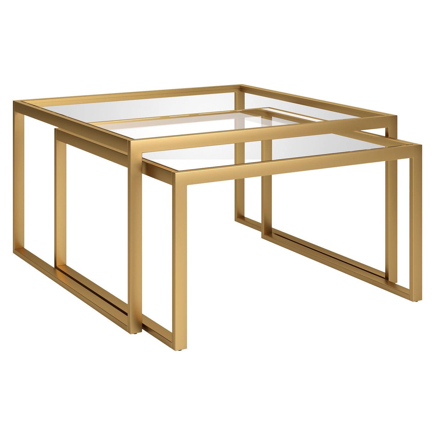 Set Of Two 30" Gold Glass Nested Coffee Tables By Homeroots | Coffee Tables | Modishstore