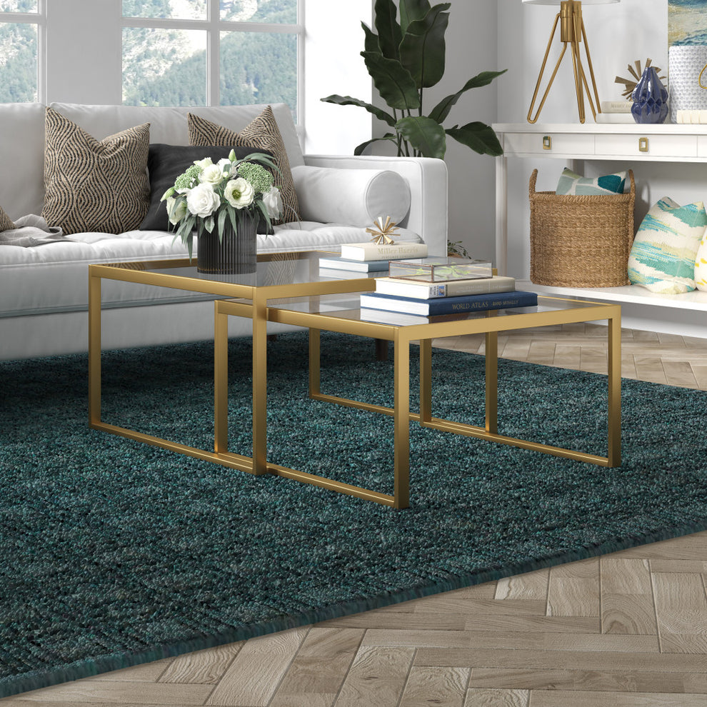 Set Of Two 30" Gold Glass Nested Coffee Tables By Homeroots | Coffee Tables | Modishstore - 5