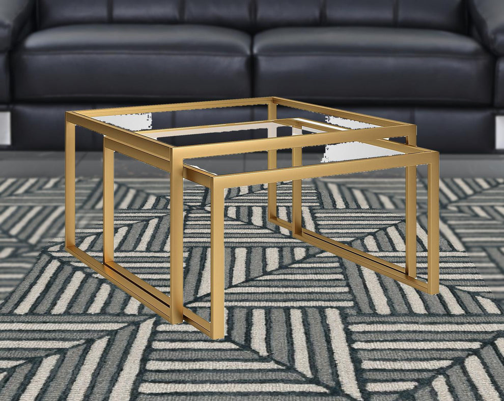 Set Of Two 30" Gold Glass Nested Coffee Tables By Homeroots | Coffee Tables | Modishstore - 3