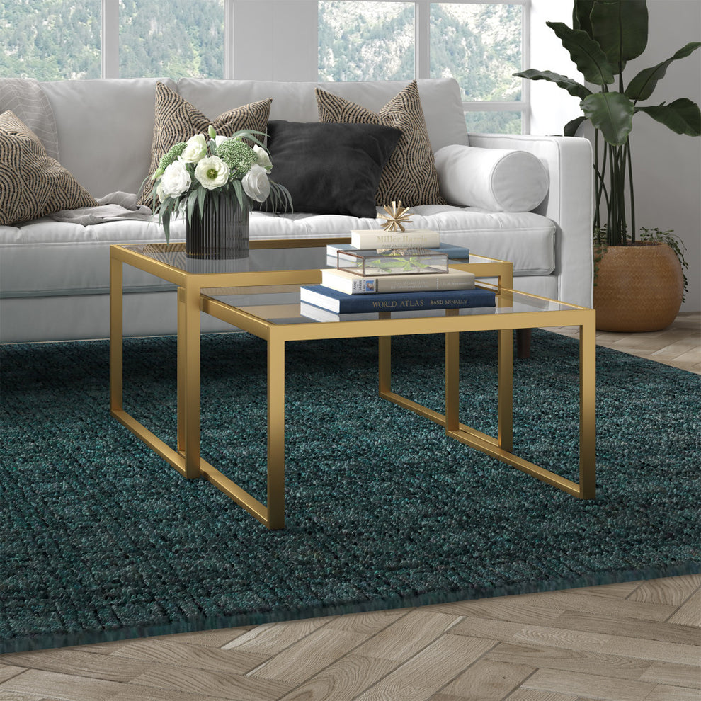 Set Of Two 30" Gold Glass Nested Coffee Tables By Homeroots | Coffee Tables | Modishstore - 6
