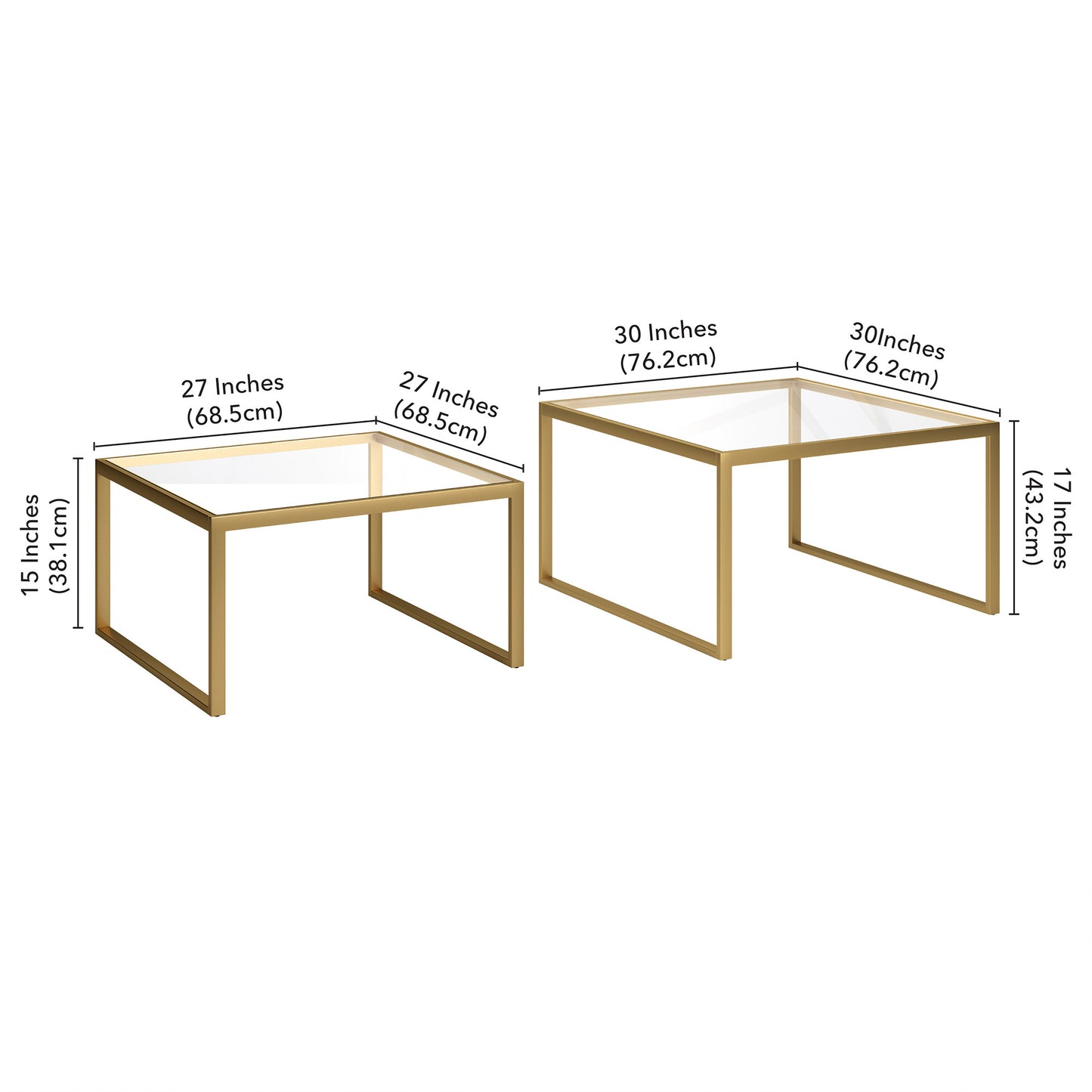 Set Of Two 30" Gold Glass Nested Coffee Tables By Homeroots | Coffee Tables | Modishstore - 7